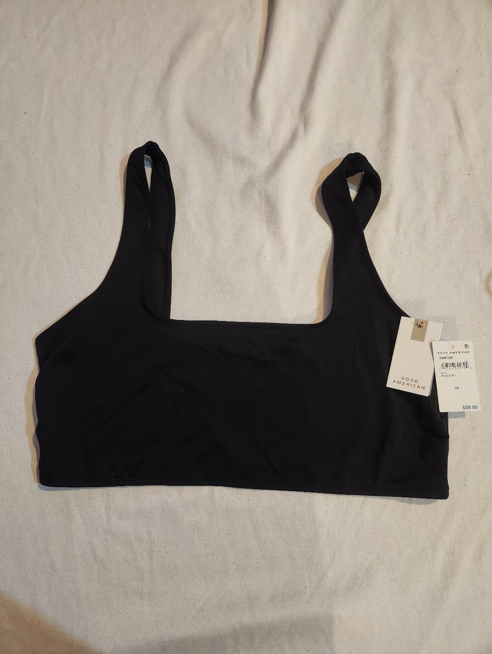 Good American Black Square Neck Compression Bikini Swim Top 3XL NWT